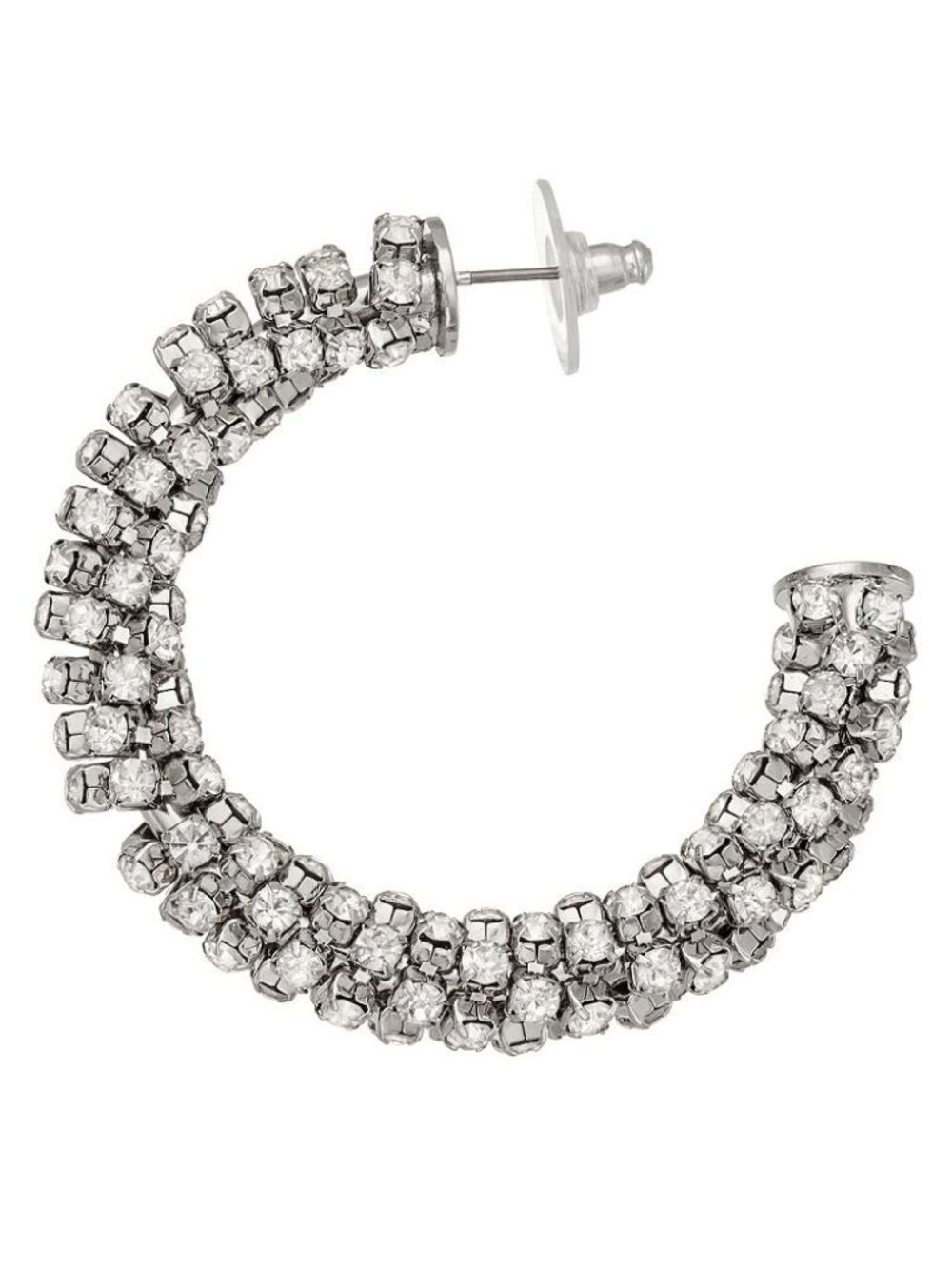 VERA WANG Glamorous Silver Clear Crystal Cluster 'C' Hoop Statement Earrings - Picture 2 of 4